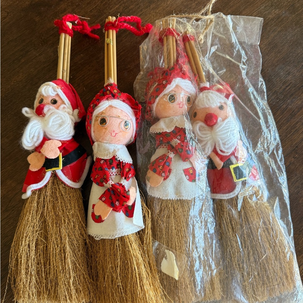 Festive Holiday Broom Ornaments - Red and White